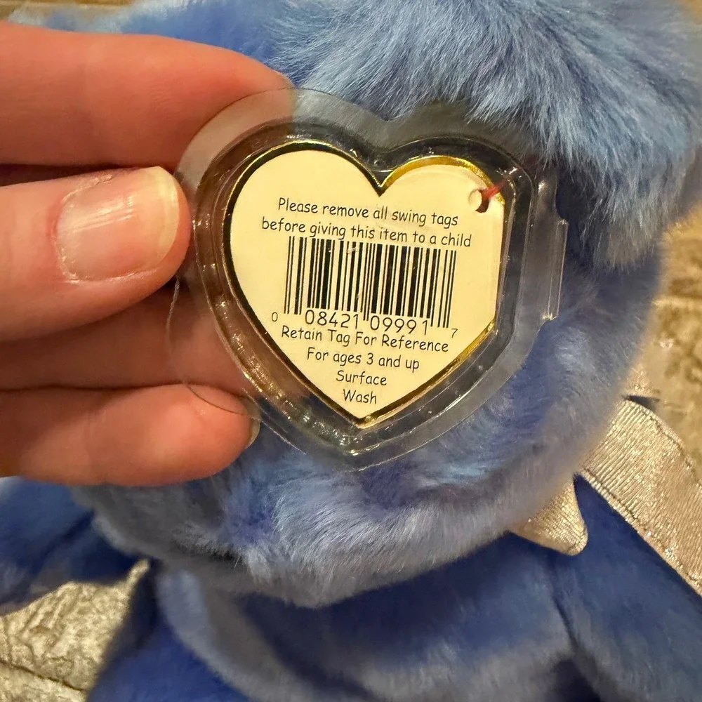 Ty Beanie Buddy Clubby II Blue Bear Plush Silver Ribbon 1999 14 inch 09991 VTG